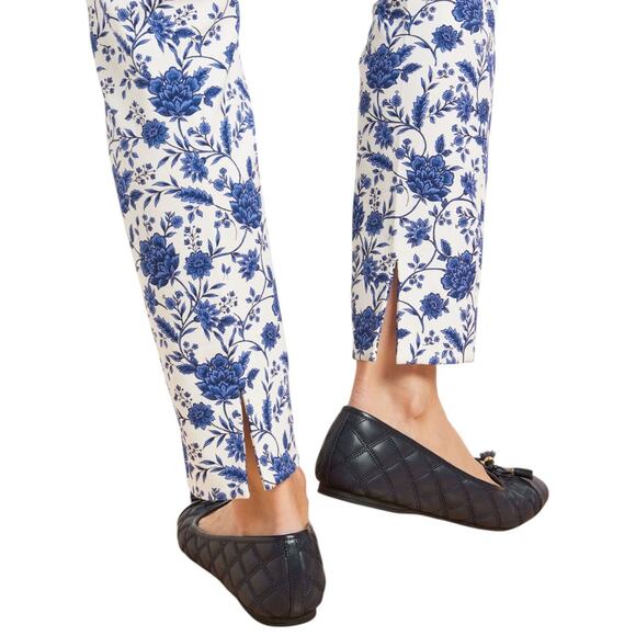 Talbots Blue Floral Chatham Ankle White Cotton Pants - Picture 3 of 12